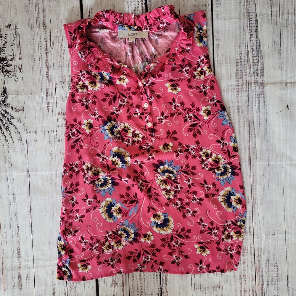 Loft Floral Sleveless Ruffle Shell XXS - Picture 8 of 9
